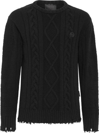 Philipp Plein Lambswool Pullover Round Neck LS Skull&Bones - Heren - Ronde hals truien - Zwart - 4XL - Wol - Truien & Vesten