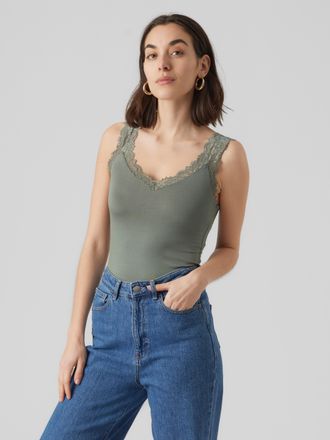 Vero Moda Spitzentop VERO MODA VMROSA SL TOP JRS NOOS, Damen, Gr. XL, gr&uuml;n (laurel wreath), Jersey, Obermaterial: 95% Viskose, 5% Elasthan, unifarben, figurbeto
