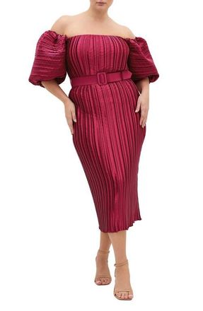 City Chic Krista Off the Shoulder Midi Dress in Raspberry at Nordstrom, Size Xxxs