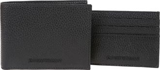 Emporio Armani Accessoires, Heren, Zwart, ONE Size, Leer, Geschenkdoos met portemonnee en kaarthouder van getrommeld leer