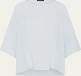 Eskandar Sloped Shoulder Wide A-Line Scoop Neck Top (Mid Length)