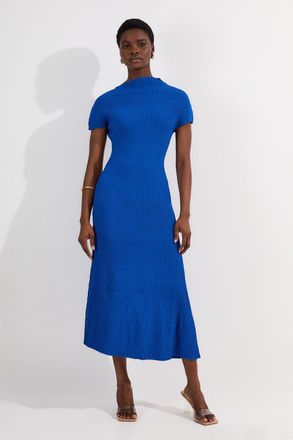 Karen Millen Womens Stitch Detail Knit Midi Dress - Navy Viscose - Size Large