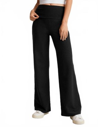 Beyond Yoga Spacedye Foldover Wide Leg Pant In Darkest Night