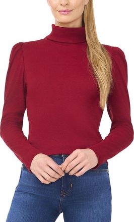 CeCe by Cynthia Steffe Cece Rib Knit Puff Sleeve Turtleneck Top