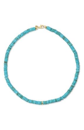 EF Collection Semiprecious Stone Rondelle Bead Necklace in 14K Yellow Gold /Turq at Nordstrom