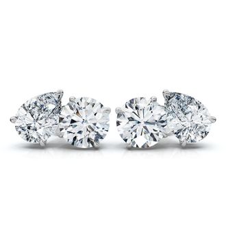 Pompeii3 1 1/3Ct Pear and Round Toi et Moi Diamond Earrings 14k Gold Lab Grown