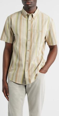 Pendleton Bayside Stripe Short Sleeve Cotton Button-Down Shirt in Tan Multi Stripe at Nordstrom, Size X-Large