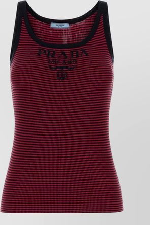 Prada silk tank top embroidery scoop neck