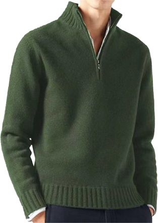 Generic Mens Long Sleeve Work Sweater - Warm Pullover Half-Zip Collar Casual Solid Colour Sweater Chic and Elegant Autumn Winter Versatile Sweater Slim Soft C