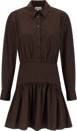 Staud Rocco Mini Jurk - Dames - Shirt Kleedjes - Bruin - 2XS - Katoen - Kleedjes