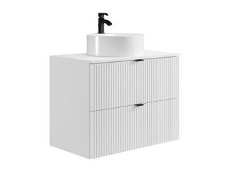Vente-Unique Mueble de ba&ntilde;o suspendido con lavabo redondo sobre encimera - Blanco mate - 80 cm - ZEVINI