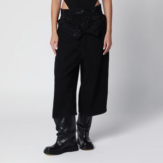The Attico Wide-leg jeans in black denim with crystals
