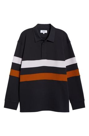 Wax London Rowhill Organic Cotton Rugby Shirt in Navy Stripe at Nordstrom, Size X-Small