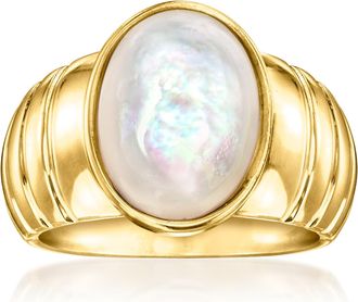 Ross-Simons Oval Mother-Of-Pearl Ring in 18kt Gold Over Sterling