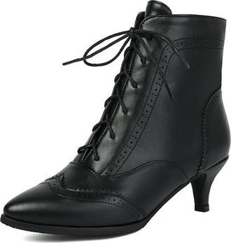 Generic Womens Kitten Heel Lace Up Ankle Boots Pointed Toe Perforated Vintage Brouge Dress Pumps Winter Casual Shoes (Black,5.5)