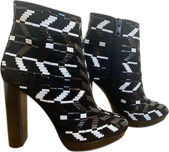 Burberry Black & White Beaded Suede 115 Ankle Boots Size 36