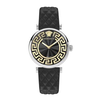 Versace Lady 35mm Zwart Leren Horloge - Dames - Horloges - Veelkleurig - ONE Size - Accessoires