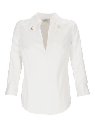 Elisabetta Franchi Tailored Blouse With Deep V-Neckline And Metallic Accents