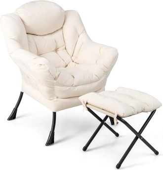 Costway Costway - Sillones Para El Sal&oacute;n Con Reposapi&eacute;s, Butaca Dormitorio Con Almohada, Reposabrazos, Bolsillo Lateral, Sill&oacute;n De Relax Sala Dormitorio Ofici