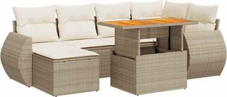 vidaXL Vidaxl - Set Sof&aacute;s De Jard&iacute;n 7 Piezas Y Cojines Rat&aacute;n Sint&eacute;tico Beige