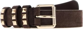 Valentino Garavani Rockstud Suede Riem - Dames - Riemen - Bruin - 85 CM - Su&egrave;de - Accessoires