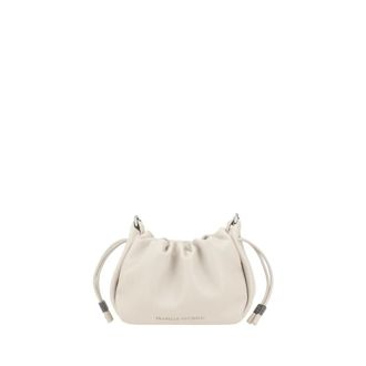 Brunello Cucinelli Mini Bucket Schoudertas met Sieradenband - Dames - Tassen - Wit - Maat: ONE Size Leer