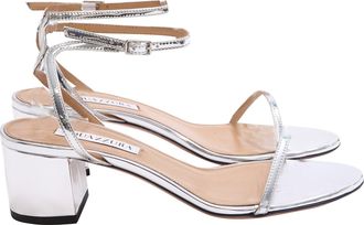 Aquazzura Olie 50 Metallic Sandals in Silver Patent Leather