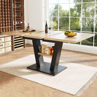 Merax Extendable Wood Effect Dining Table With V Shaped Legs in Natural