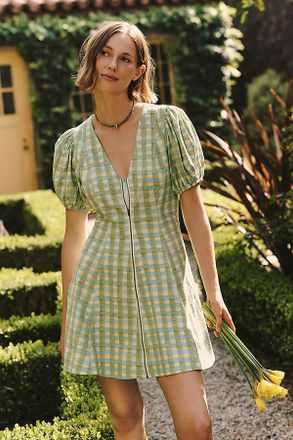 Pilcro Calder Linen Blend Front-Zip Mini Dress by Pilcro