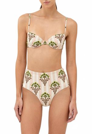 Agua Bendita Magdalena Moriche Palm Embroidered Printed Bikini Top In Neutral/pink
