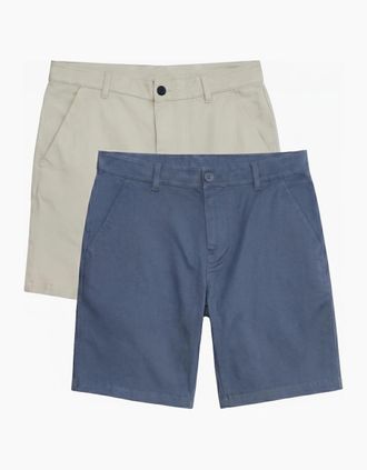 Topman Mens TOPMAN Mens Slim Chino Shorts 2Pack Beige Navy - Size: 30/32