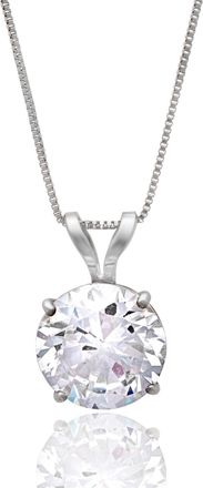 MAX + STONE 14K Gold 7.5MM Solitaire Cubic Zirconia Pendant Necklace with 18 Inch Box Chain