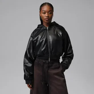 Nike Jordan Womens Jordan Flight Faux Leather Jacket in Black | IF0947-010