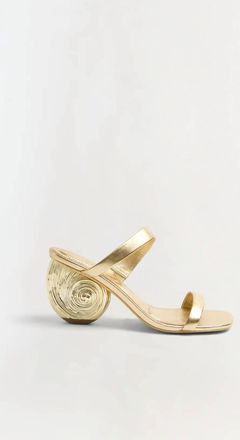 SIMKHAI Womens Marion Metallic Leather Shell Heel Sandal In Gold