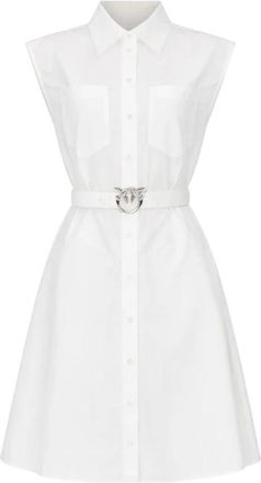 Pinko Ribbed Cotton Shirt Dress - Dames - Shirt Kleedjes - Wit - S - Katoen - Kleedjes