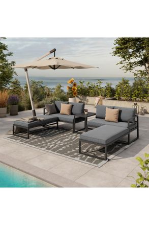 ambia GARDEN Loungegarnitur, Anthrazit, Grau, Metall, Textil, 5-teilig, F&uuml;llung: Schaumstoff,Polyester, 250x188 cm, Gartenm&ouml;bel, Loungem&ouml;bel, Loungegarnituren