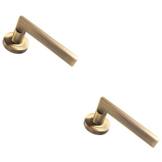 Loops 2x PAIR Straight Plinth Mounted Lever on Round Rose Concealed Fix Antique Brass in Metallics