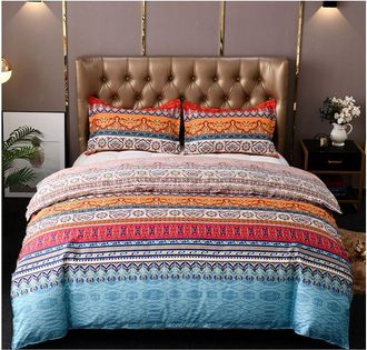 OEM Colcha Bohemia Acolchada, Edred&oacute;n Reversible De Patchwork De 3 Piezas Para Cama Doble, Ropa De Cama De Microfibra Suave, 220 X 240 Cm