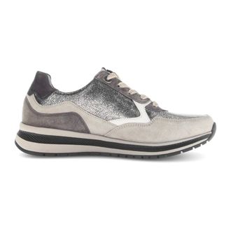 Gabor Schoenen, Dames, Grijs, 38 1/2 EU, Leer, Taupe Leren Sneaker - Grijs