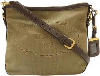 Prada Pre-owned Logo Jacquard 2way Shoulder Bag - Dames - Vintage Schoudertas - Beige - ONE Size - Leer - Vintage