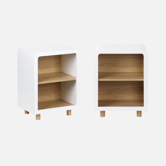 Sweeek Sweeek - Mesita De Noche Efecto Madera Con 2 Huecos, Set De 2, Hector, Blanco, 40x30x54 Cm