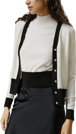 LilySilk Gemini Cashmere Cardigan with Contrasting Hem in White at Nordstrom, Size Medium