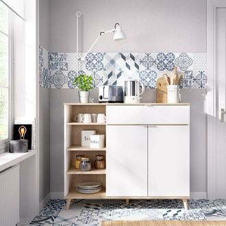 Dmora Aparador Dmezzon, Despensa De Sal&oacute;n, Aparador De Sal&oacute;n Moderno Con 2 Puertas, 120x40h102 Cm, Blanco Y Roble - Dmora