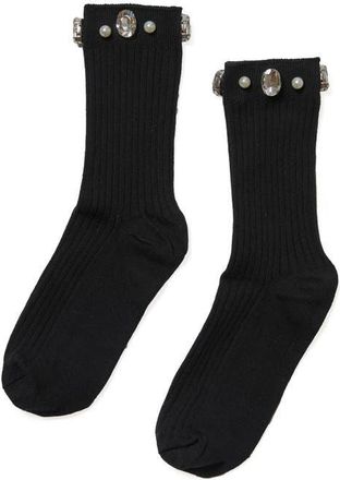 Stems Crystal & Faux Pearl Cluster Rib Crew Socks in Black at Nordstrom