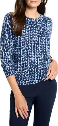 Nic+Zoe Geo Print Crewneck Cotton Sweater in Blue Multi at Nordstrom, Size Petite P