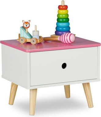 Relaxdays Relaxdays - Childrens Bedside Table, with Drawer, hwd: 31x38x30 cm, Kids Room, Small Sideboard, Wood & mdf, White/Pink