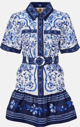 Farm Rio Printed belted linen shirt dress