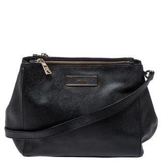 DKNY Dkny Black Leather Double Zip Shoulder Bag
