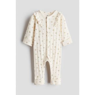 H&M Adjustable-fit Romper Suit in Light Beige/floral at Nordstrom, Size Newborn