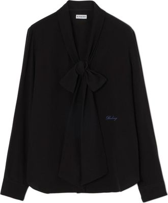 Burberry Zijden Scarf Blouse van Crepe de Chine - Dames - Blouses - Zwart - 2XS - Overhemden